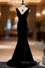Black Mermaid Velvet See Through V Neck Prom Dresses