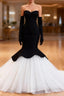 Black Mermaid White Tulle Long Sleeve Prom Dress