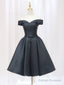 Black Off Shoulder Satin Short Prom Dresses Black Homecoming Dresses