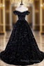 Black Off Shoulder Shiny Beaded Long Prom Dress A-line Black Evening Dress prom dresses shops