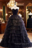 Black Off Shoulder Tulle Long Prom Dress, Black Formal Prom Dress