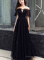 Black Off Shoulder Tulle Party Dress, A-Line Black Formal Dress Prom Dress