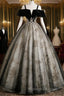 Black Off Shoulder Tulle With Lace Long Prom Dresses Black Sweet 16 Dresses