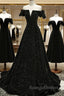 Black Off Shoulder Velvet Long Prom Dress, Black Simple Prom Dress