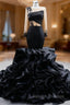 Black Organza Mermaid Long Sleeve Beading Prom Dresses