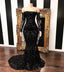 Black Robe De Soiree Mermaid Long Sleeves Appliques Sequins Prom Dress Long Prom Gowns Prom Dress