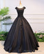 Black Round Neck Lace Long Prom Dress, Black Prom Dress