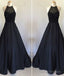 Black Round Neck Satin Long Prom Dress, Black Evening Dress