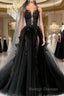 Black Round Neck Tulle Lace Long Prom Dress Black Tulle Formal Dress