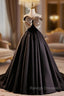 Black Satin Strapless Gold Bow Prom Dresses