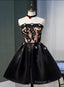 Black Satin with Lace Knee Length Prom Dress Homecoming Dress, Black Prom Dresses