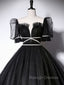 Black Scoop Neckline Long Prom Dress, Shiny Tulle Black Prom Dress
