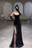 Black Sequin Mermaid Long Prom Dress With Slit