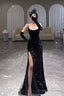 Black Sequin Mermaid Prom Dresses Long With Slit