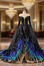 Black Sequins Long Sleeve Feather Prom Dresses