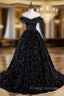Black Sequins Off the Shoulder Prom Dress