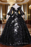 Black Sequins Straps Short Sleeve Quinceanera Dress