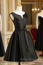 Black Short V Neckline Knee Length Prom Dress, Black Homecoming Dress Prom Dress