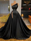 Black Sleeveless A-Line Beaded Side Slit Prom Dresses