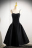Black Spaghetti Strap Satin Short Prom Dresses Simple A-Line Homecoming Prom Dresses