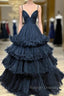 Black Spaghetti Straps Pleats Prom Dress