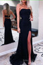 Black Sparkly Strapless Long Sheath Prom Dress with Slit Formal Prom Dresses