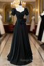 Black Square Puff Sleeve Beading Prom Dress