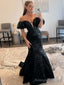 Black Strapless Sequins Long Mermaid Prom Dress