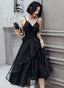 Black Straps Tulle Tea Length Homecoming Dresses Black Short Prom Dresses