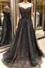 Black sweetheart neck tulle lace long prom Dresses black Prom Dresses