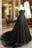 Black Sweetheart Neck Tulle Long Prom Dress A Line Black Evening Dress