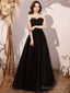 Black Sweetheart Neck Tulle Sequin Beads Long Prom Dress