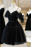 Black Sweetheart Straps Tulle Homecoming Dress, Black Off Shoulder Prom Dress
