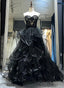 Black Sweetheart Tulle Layers Long Prom Dresses Black Tulle Lace Prom Dresses