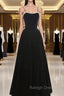 Black Tea Legnth Straps A Line Wedding Prom Dress, Black Bridesmaid Dress