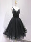 Black Tulle And Beaded Knee Length Straps Homecoming Dress, Black Short Prom Dresses
