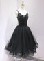 Black Tulle And Beaded Knee Length Straps Homecoming Dresses Black Short Prom Dress