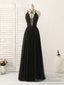 Black Tulle Backless Long Prom Dress, Black Prom Dress