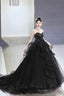 Black Tulle Beaded Long Ball Gown, A-Line Strapless Evening Formal Gown