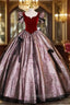 Black Tulle Burgundy Velvet Puff Sleeve Quinceanera Dress