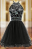 Black Tulle Halter Backless With Crystal Homecoming Dress