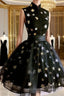Black Tulle High Neckline Short Homecoming Dresses Black Short Prom Dresses