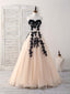 Black Tulle Lace Applique Long Prom Dress, Black Prom Dress