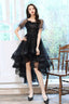 Black Tulle Lace High-Low Prom Dresses Cute Short Sleeve Homecoming Dresses