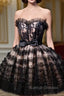 Black Tulle Lace Short Prom Dress, A Line Black Homecoming Dress