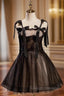 Black Tulle Lace Straps Homecoming Dress