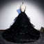 Black Tulle Layers Straps Beaded Long Prom Dress, Black Formal Dress Prom Dress