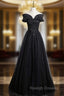Black Tulle Off the Shoulder Appliques Prom Dress