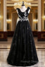 Black Tulle Pleats Appliques Beading Prom Dress