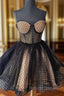 Black Tulle Polka Dots Straps Homecoming Dress